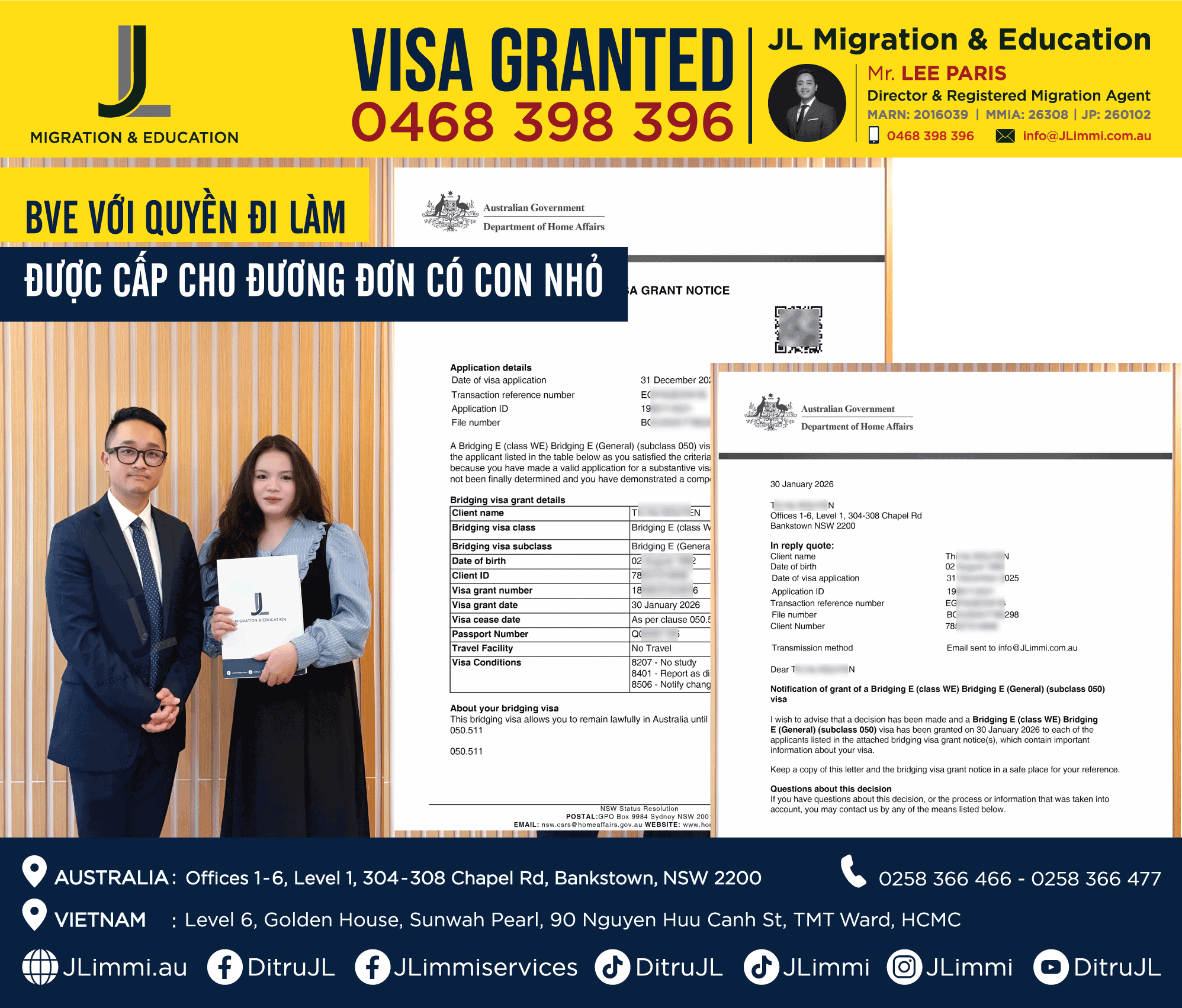 BVE với quyền đi làm được cấp cho đương đơn có con nhỉ